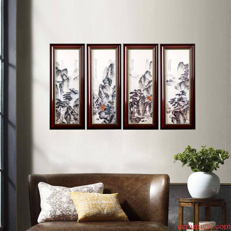 Jingdezhen porcelain plate painting landscape painting of flowers and birds in four screen adornment home sitting room sofa ceramics by patterns that hang a picture