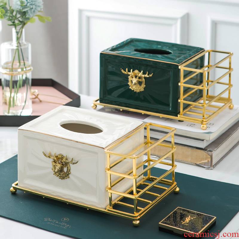 Home sitting room multifunctional paper suction box remote control to receive American tea table box creative high - grade ceramic tissue boxes of key-2 luxury