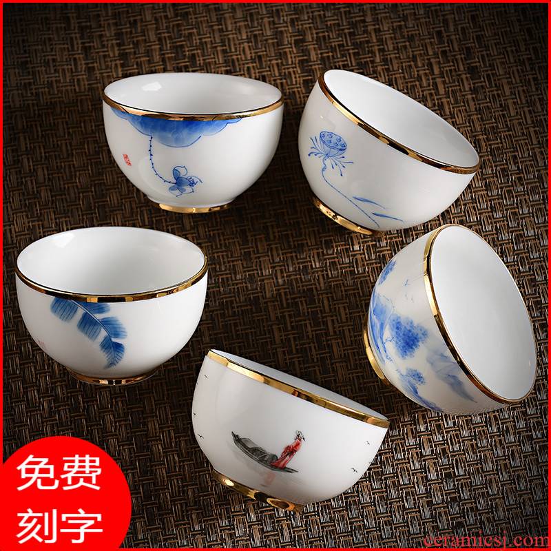 White porcelain teacup hand - made sample tea cup bowl large kung fu tea masters cup pure small jade porcelain tea cups to wash by hand