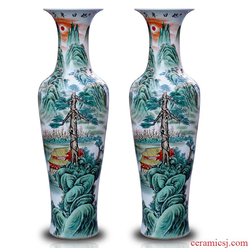 Sun dongsheng jingdezhen ceramics hand - made pastel landscapes of large vases, sitting room of Chinese style household furnishing articles