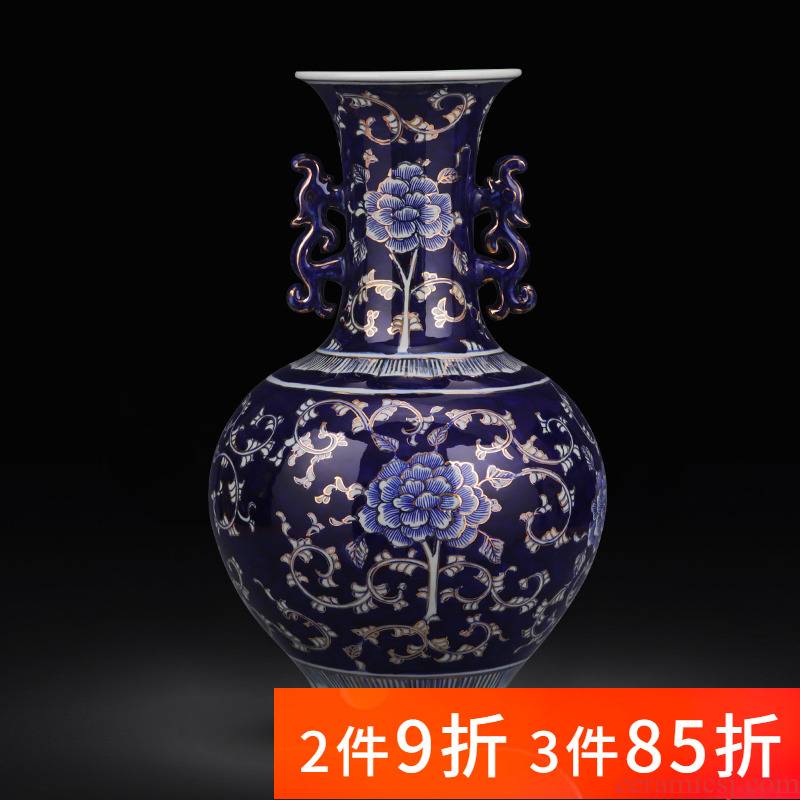 Jingdezhen ceramics hand - made paint large blue and white porcelain vase light modern key-2 luxury home sitting room adornment is placed