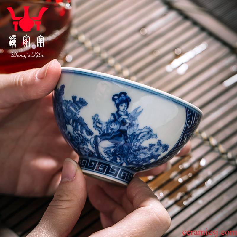 Clock home trade, one cup of single CPU jingdezhen blue and white porcelain teacup maintain characters had kung fu tea cups individual cup