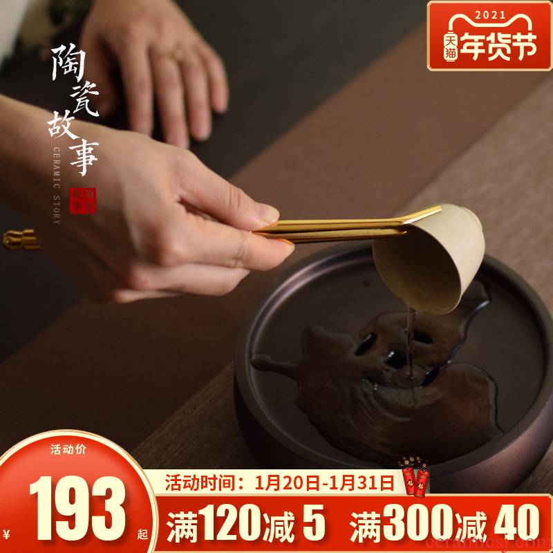 Pure copper plating of high - grade ceramic story clip tea cup tea tweezers cup holder antiskid tea tea accessories
