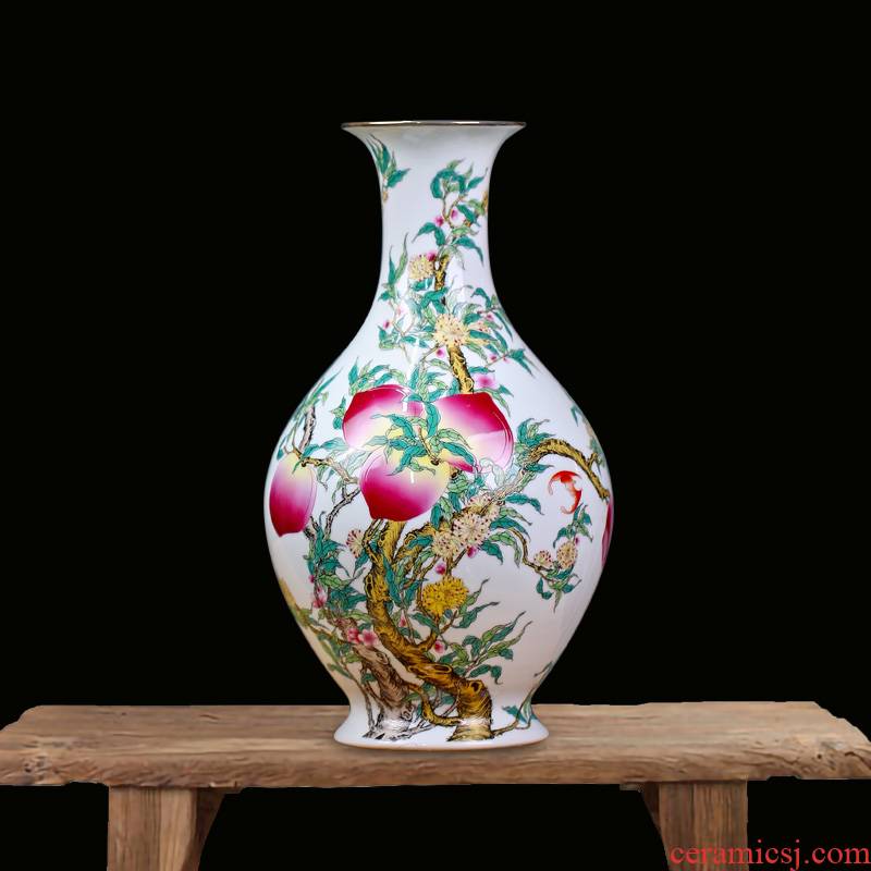 Jingdezhen pastel peach flower vase figure mesa nine sitting room of Chinese style household ceramics furnishing articles birthday birthday gift