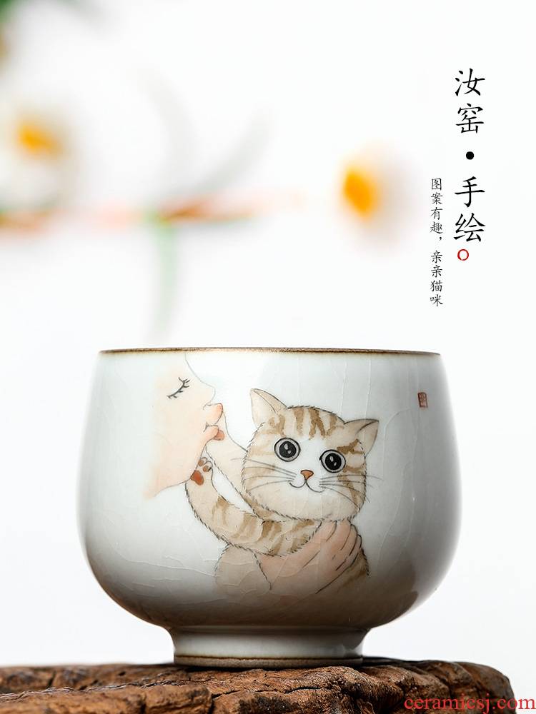 Ru up market metrix who cup pure manual jingdezhen ceramic kung fu tea cup single sample tea cup single CPU hand - made the cat bowl