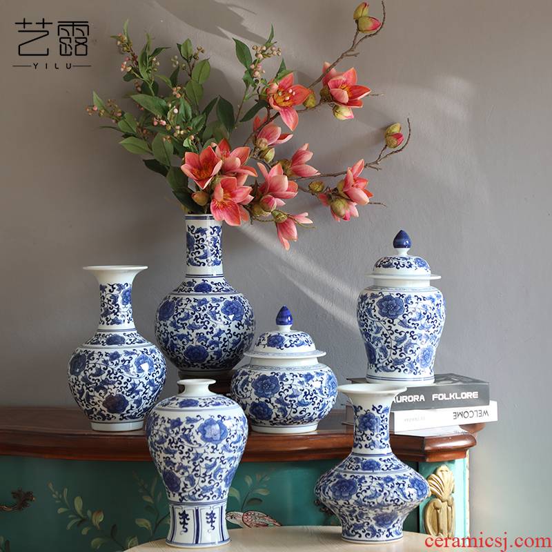 Jingdezhen blue and white porcelain, general sitting room place hand - made ceramic vase can of new Chinese style TV ark, decorative vase