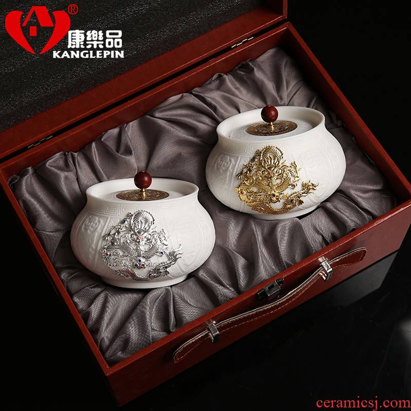 Recreational product silver dragon ceramic seal pot pu 'er tea jar small tea bucket of household packaging gift box POTS