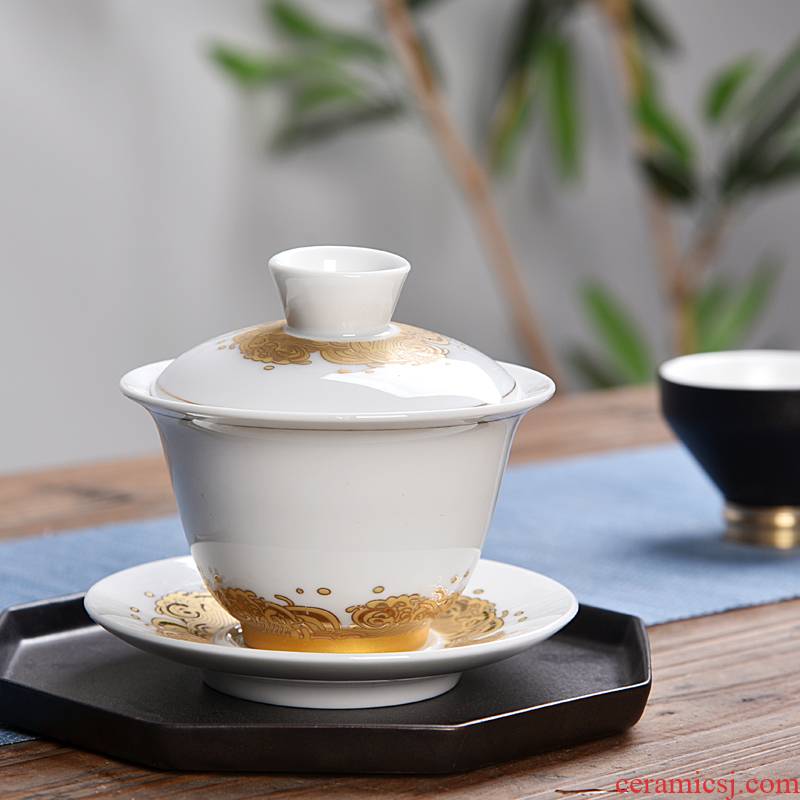 Hui shi tureen ceramic bowl tea cups large only three tureen kunfu tea hand grasp pot of high - white tea