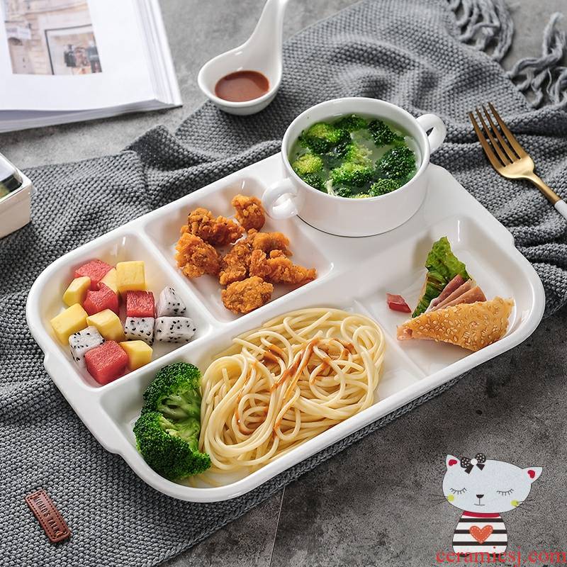 Pure white plate children tableware ceramics creative breakfast dish bowl, lovely household space frame plate fast food plate