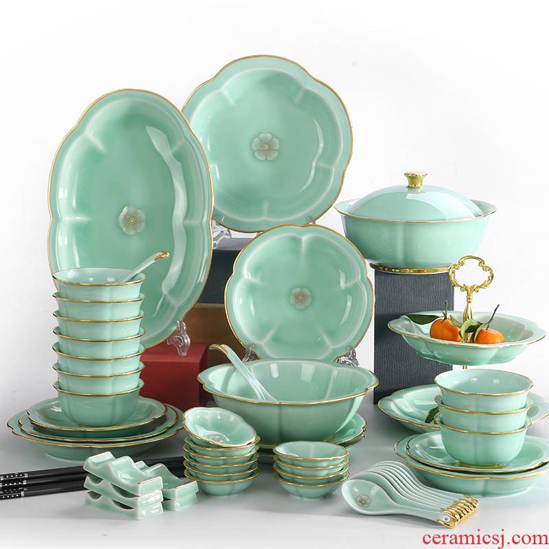 Red xin dishes suit Chinese style up phnom penh high - end dishes combination of jingdezhen ceramic celadon tableware suit wing chun