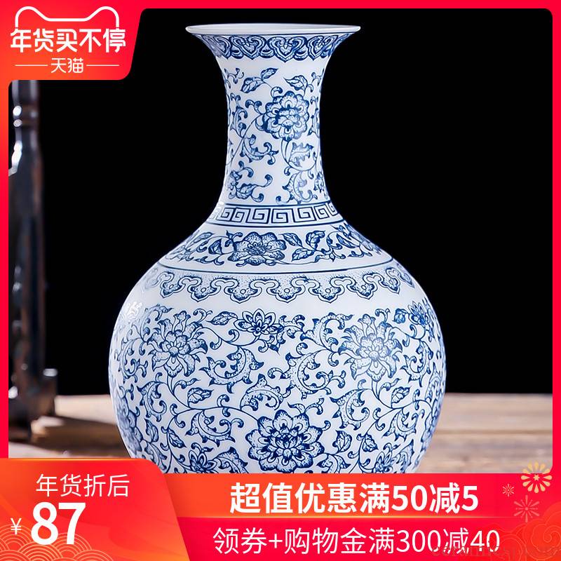 Jingdezhen ceramic vase large thin foetus pervious to light blue and white porcelain crafts antique decoration pieces of home decoration in the living room
