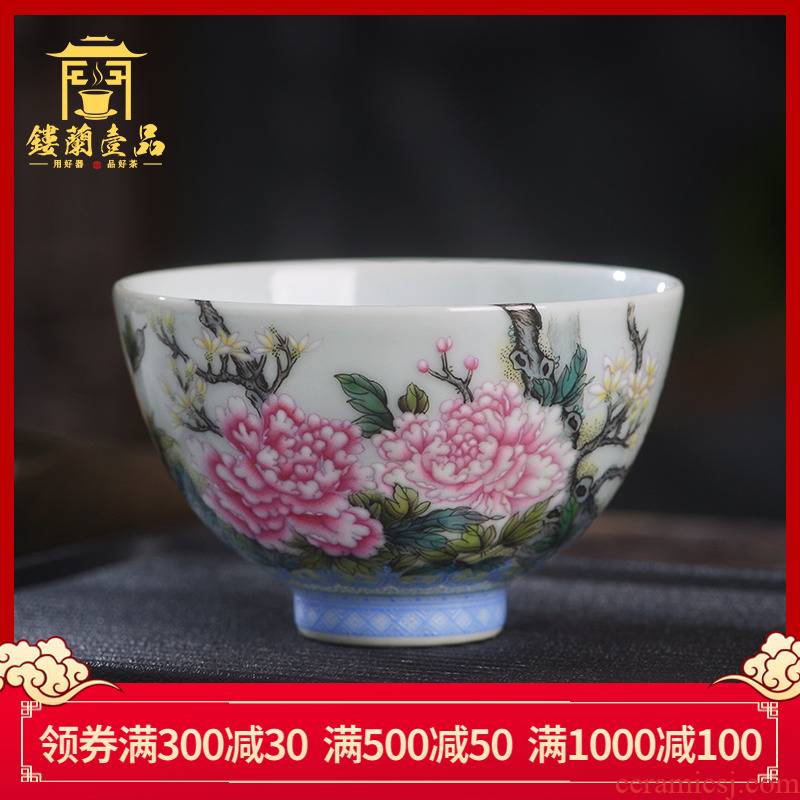 Jingdezhen ceramic all hand - made pastel wall peony master cup kung fu tea sample tea cup single cup tea cup