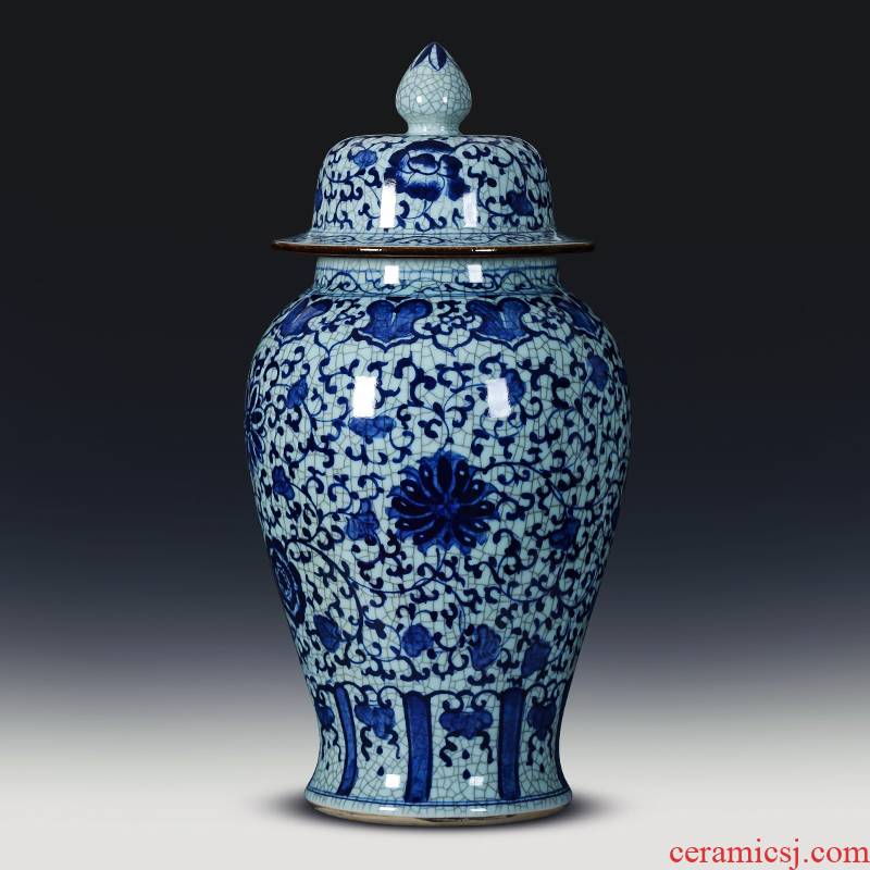 Jingdezhen porcelain general extra large antique hand - made ceramic blue and white porcelain jar with cover storage tank floor decoration