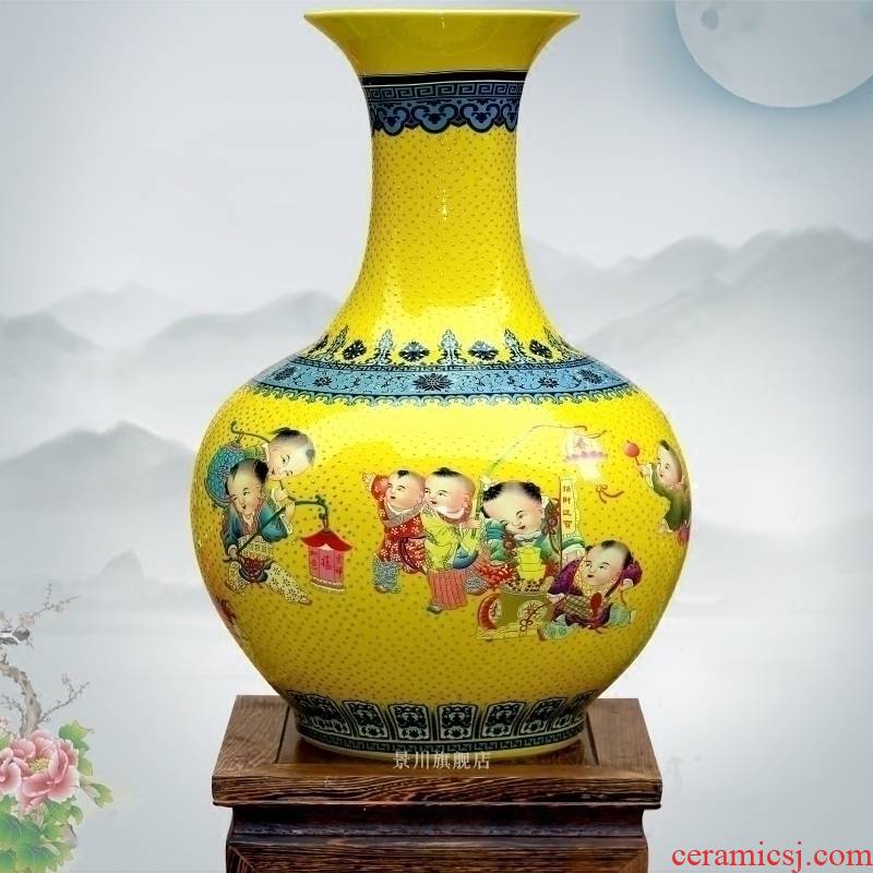 Jingdezhen famille rose porcelain lad make spring big vase home sitting room floor furnishing articles of modern classic craft ornaments