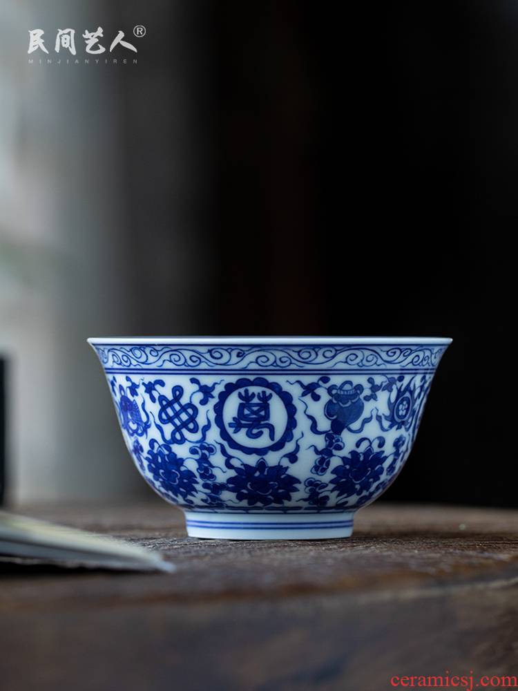 Pure manual hand - made ceramic masters cup of jingdezhen blue and white porcelain individual cup cup single kunfu tea bowl
