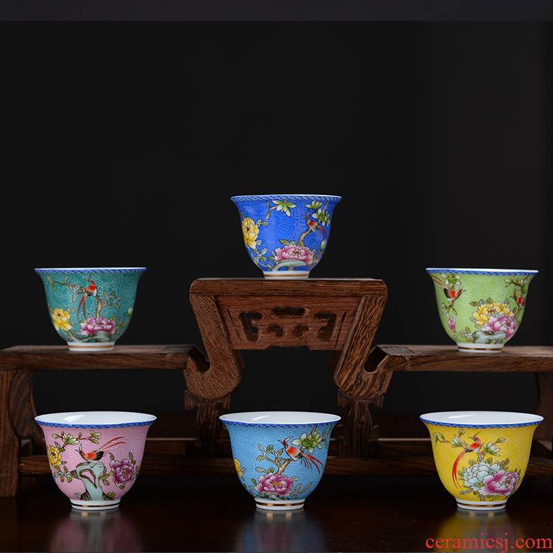 Hui shi grilled ceramic flower tea colored enamel flower sample tea cup masters cup bowl kung fu tea cup pick flowers cup