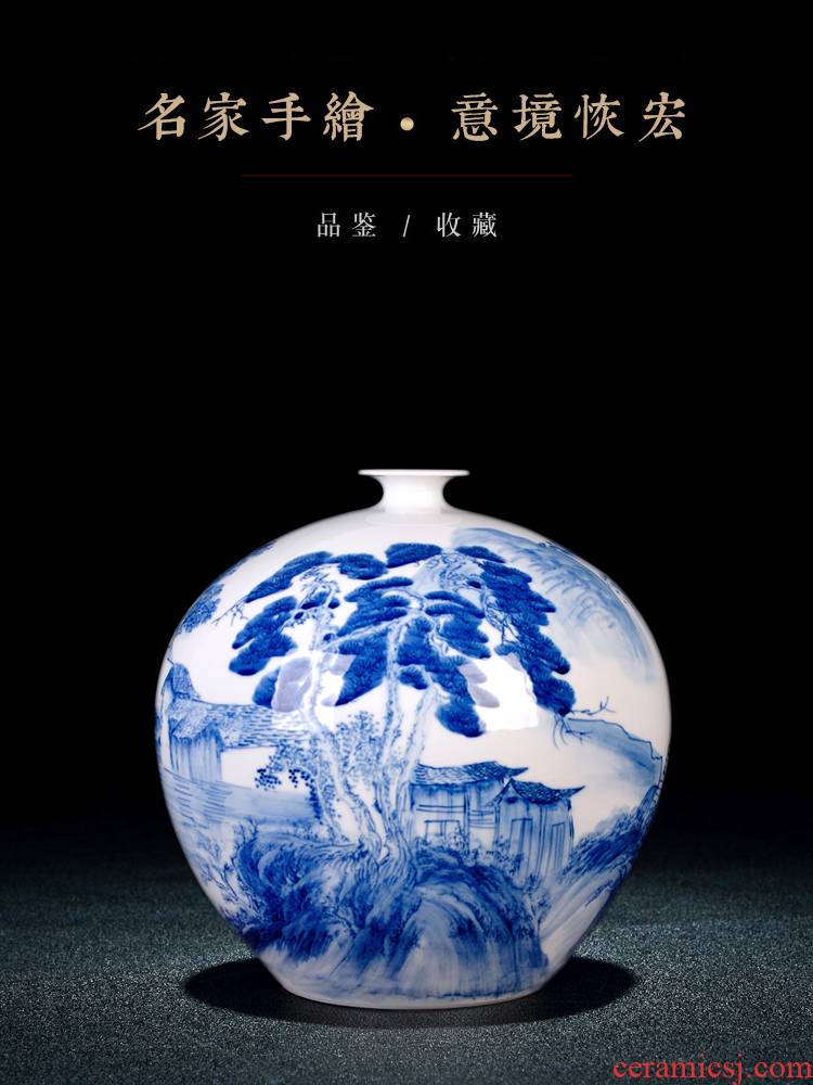 Jingdezhen blue and white ceramics hand - made of new Chinese style living room home TV ark adornment vase furnishing articles set arranging flowers