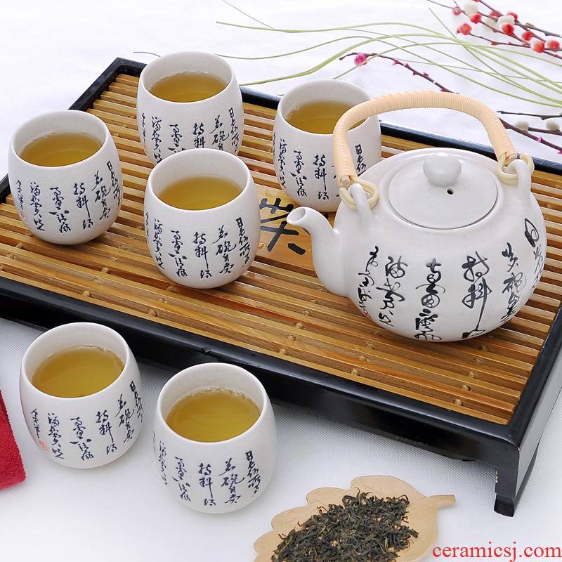 7 heads girder pot of tea set gift boxes of jingdezhen inferior smooth glaze teapot teacup poem porcelain tea set