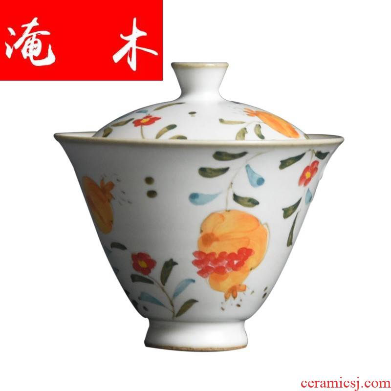 Flooded tureen pure manual hand - made wooden jingdezhen ceramics tureen pomegranate coarse pottery tureen kung fu tea set