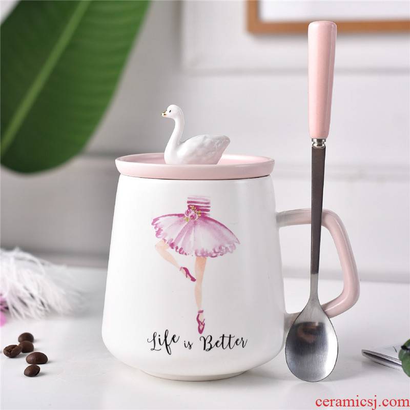 Creative swan girl a gift mugs pink heart ceramic keller cup coffee cup with cover the lid without holes
