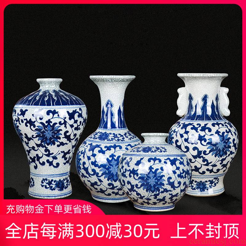 Jingdezhen ceramics vase archaize sitting room place Chinese blue and white porcelain is a large crack glaze open flower decoration
