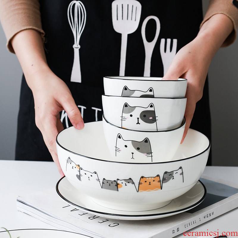 Combination dishes suit household Nordic ceramic contracted eats bowl, lovely move dishes one bowl chopsticks tableware