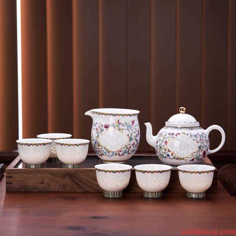 Jade BaiLingLong famille rose tea set eight times the teapot tea sea fair keller jingdezhen porcelain six people with a snap