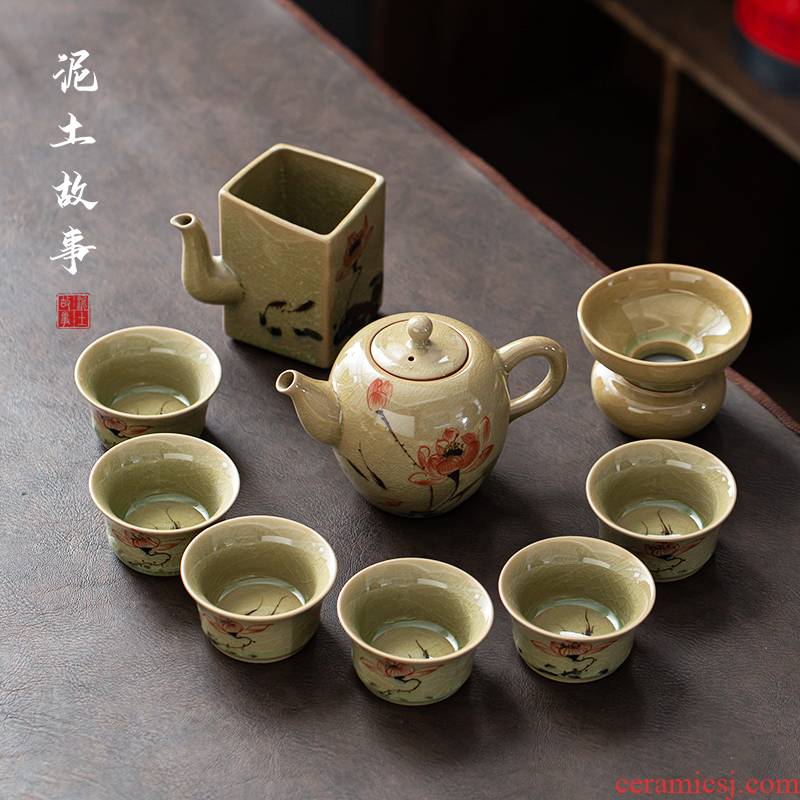 The up ice cracked piece of tureen tea set home a whole set of kung fu tea set ceramic I sitting room is contracted to customize