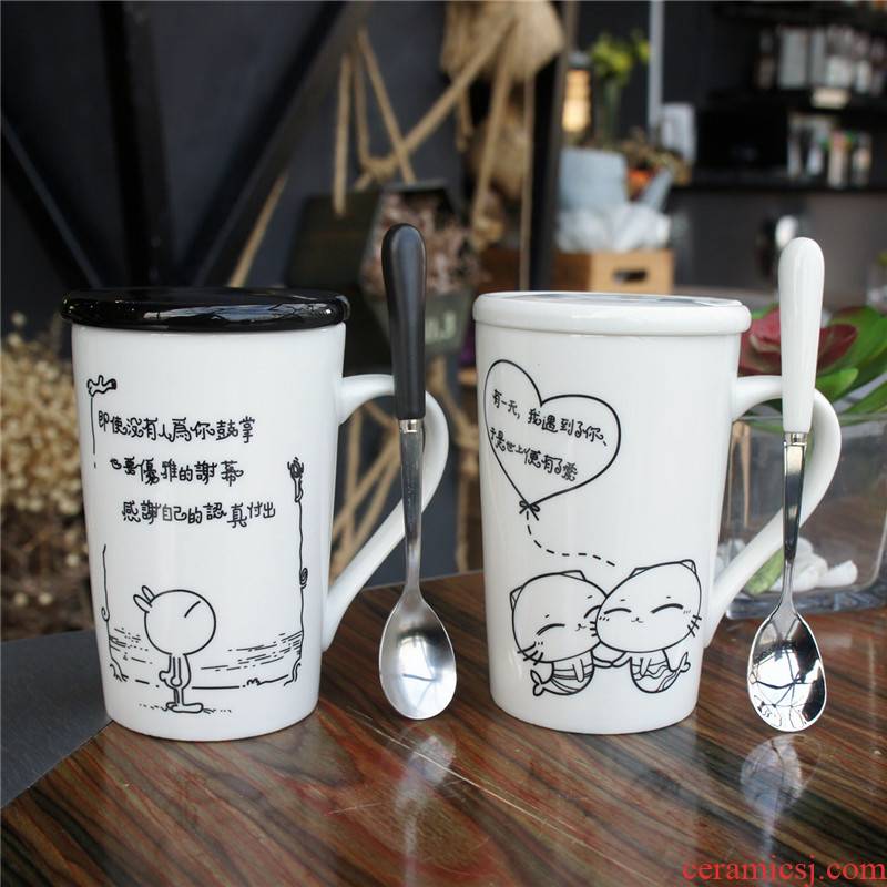 Simple mugs order new office coffee cup cup large capacity of milk couples ceramic cup with a spoon