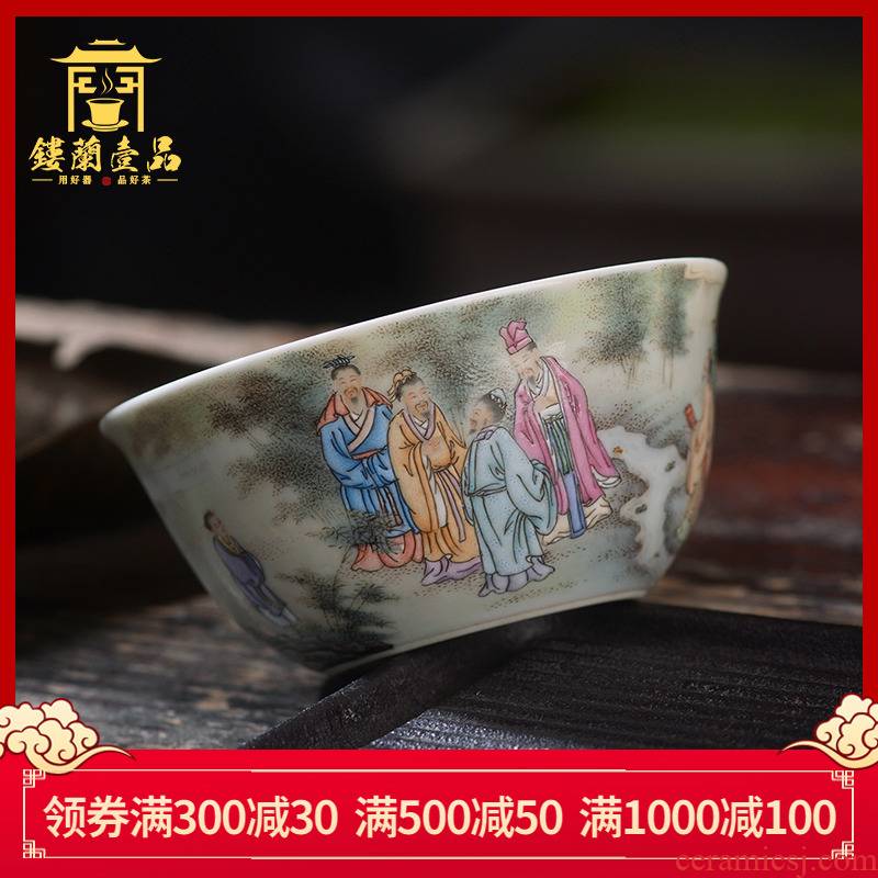 Jingdezhen ceramic all hand - made pastel bamboo seven sages masters cup kung fu tea sample tea cup charm of single CPU