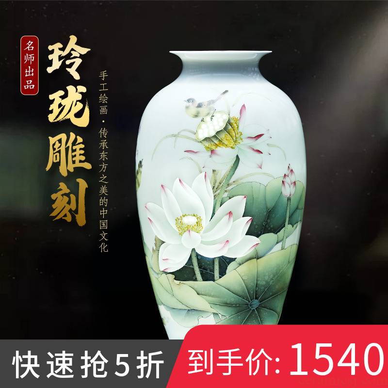 Jingdezhen ceramics hand - made lotus flower vase light key-2 luxury furnishing articles of Chinese style household living room TV ark adornment arranging flowers