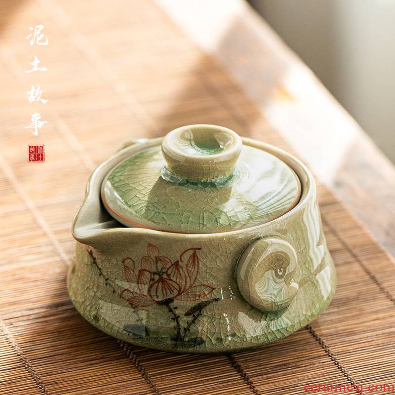 Jingdezhen hand - made lotus ice to crack the up ceramic manual hand grasp pot of tea bowl tea teapot single pot of household