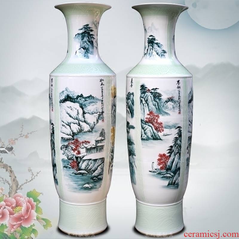 Jingdezhen ceramics hand - made the spring, summer, autumn and winter landscape painting of large vase home sitting room adornment is placed