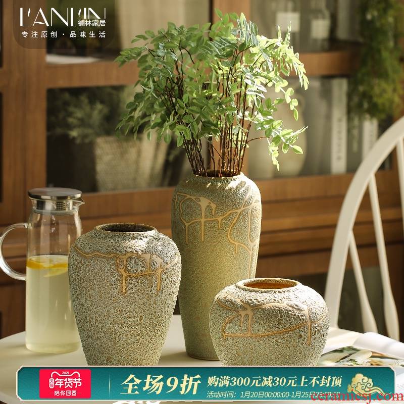 Ceramic vase furnishing articles creative living room coarse pottery flower arranging dried flowers European - style mesa contracted and I tea table decorations