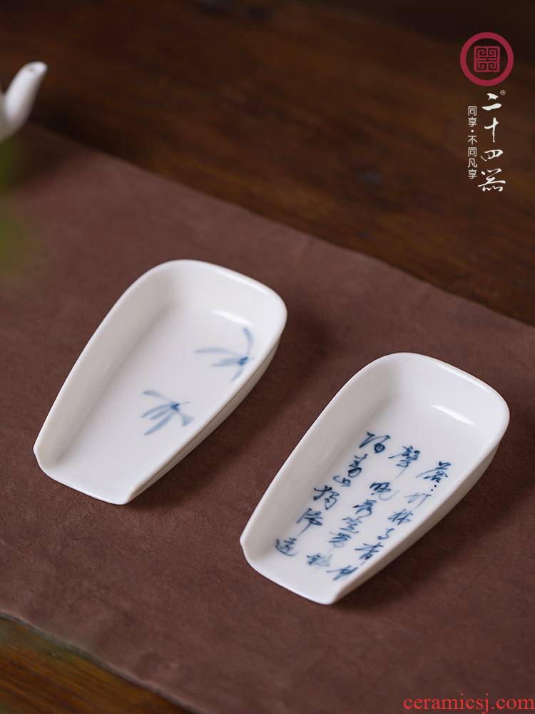 24 is pure manual zen hand - made of jingdezhen ceramic tea tea holder of blue and white porcelain tea wind restoring ancient ways