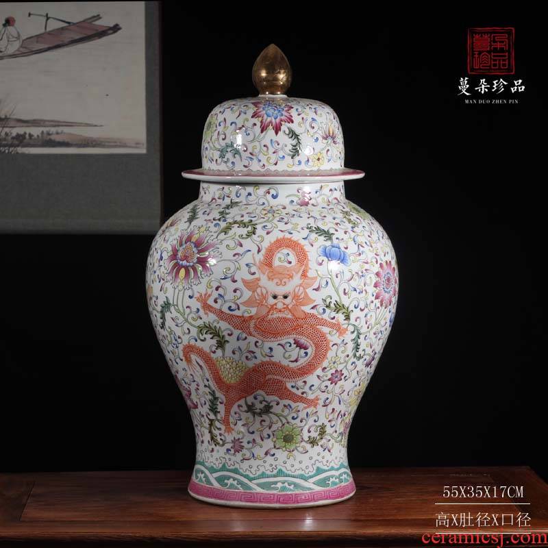 Jingdezhen general color dragon in extremely good fortune general pot 55 high blue and white longfeng grain color POTS that occupy the home