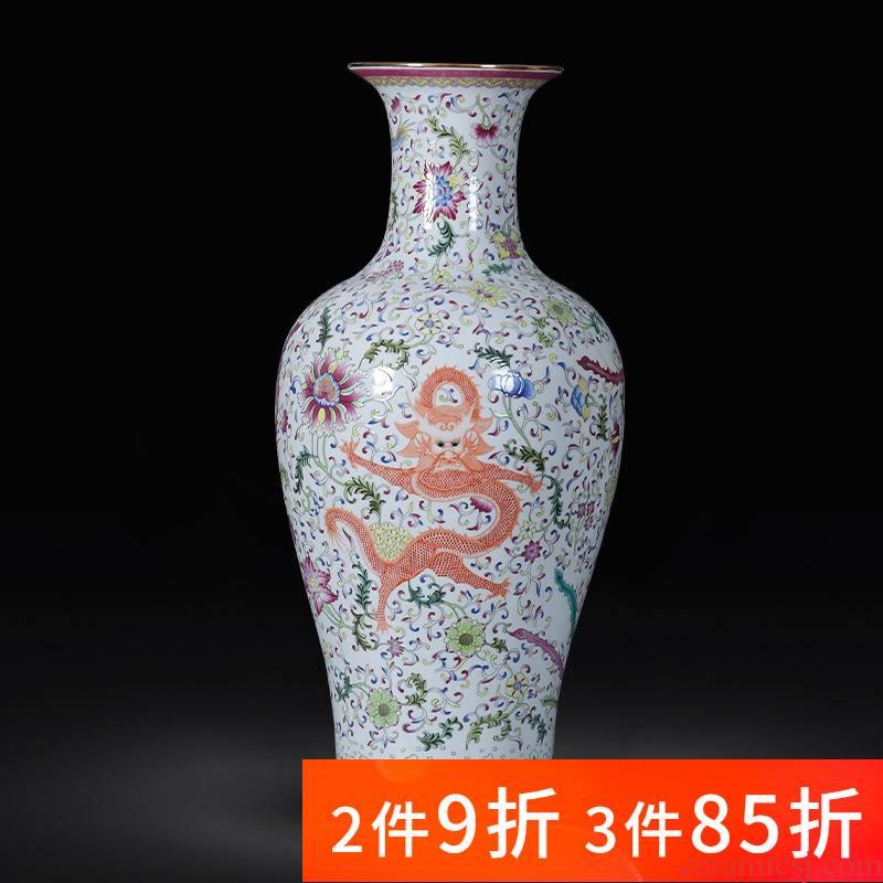 Jingdezhen ceramic famille rose porcelain antique porcelain longfeng landing large vases, furnishing articles sitting room of Chinese style household decoration