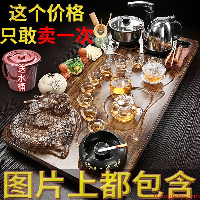 Hui shi kung fu tea tea set with the sitting room of household solid wood tea tray was all semi - automatic tea ceramic modern Jane