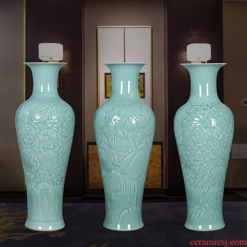Jingdezhen ceramics of large vase large blue glaze hand - carved furnishing articles open Chinese style household ornaments