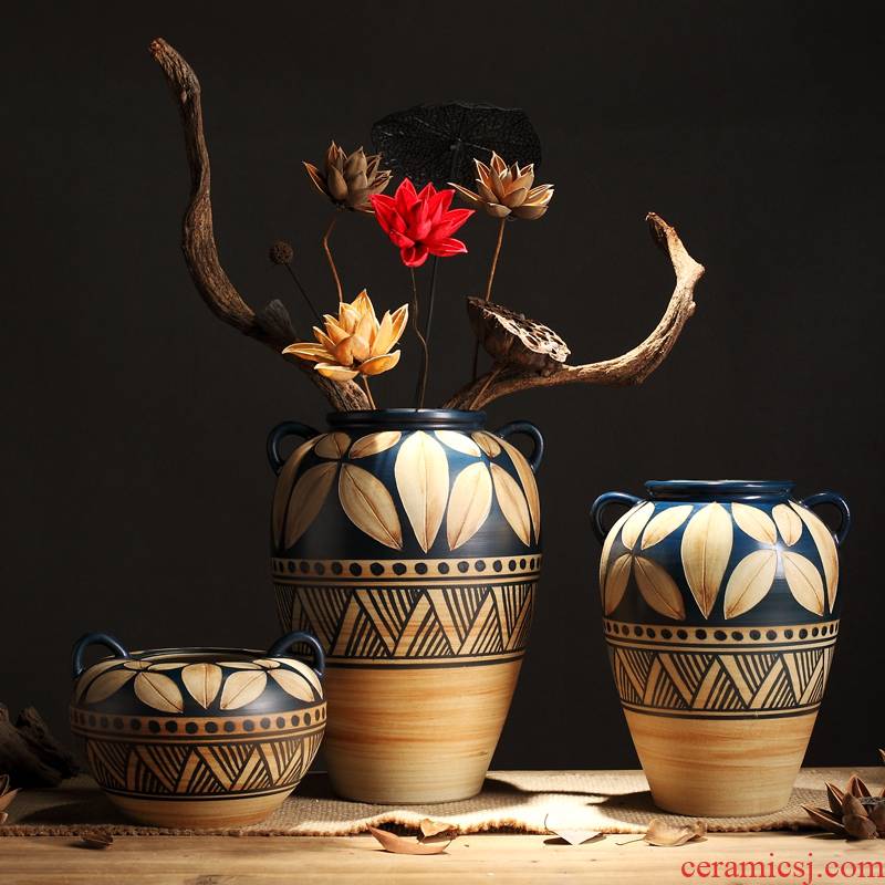 Composed of ancient earthenware jar are dried flower flower implement the original ceramic coarse pottery flowerpot vase do old zen simple furnishing articles