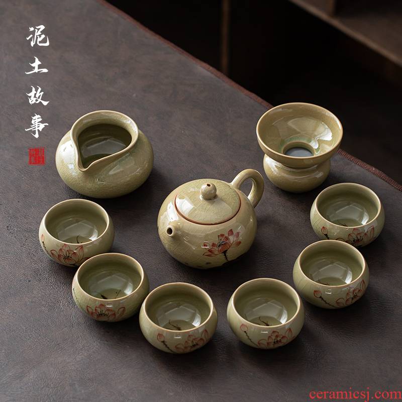 Earth story kung fu tea set household contracted white porcelain lid to use the visitor make tea cup custom office