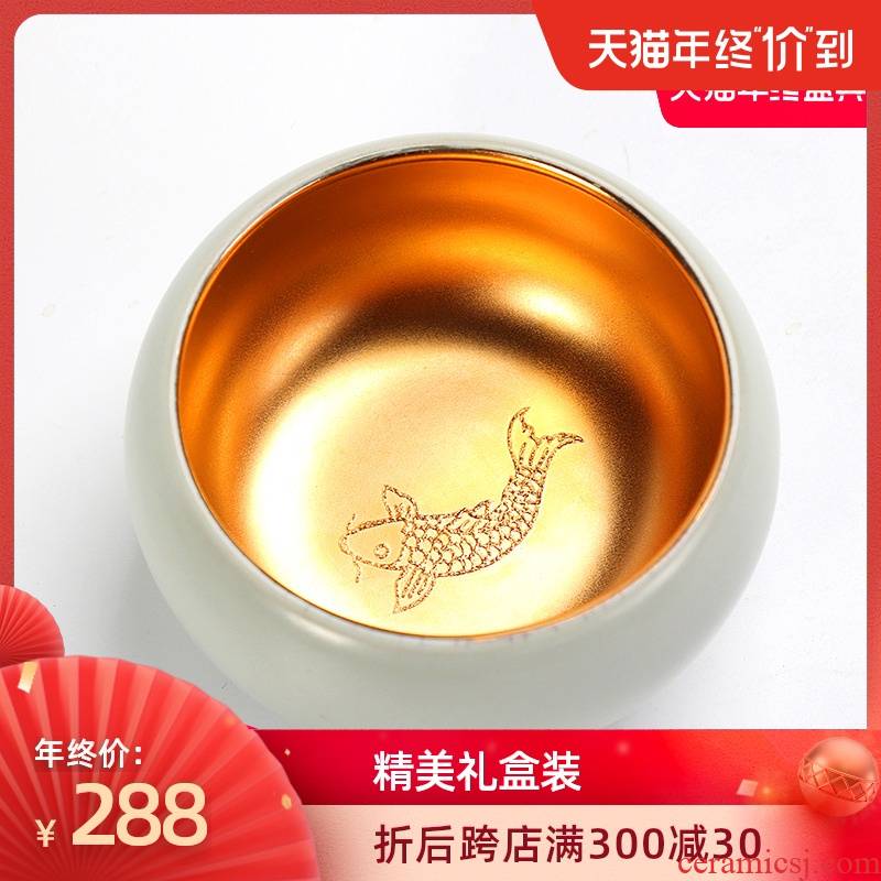 Artisan fairy gold light your up master cup single cup large gold cup open cups ceramic sample tea cup for its ehrs health
