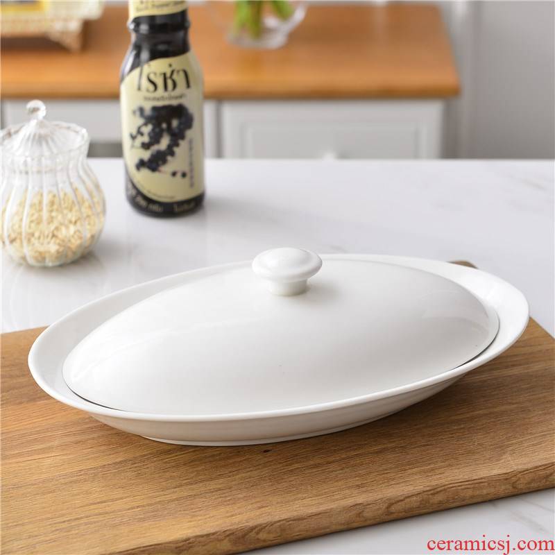 Ceramic hotel for FanPan fish dribbling cover microwave elliptic steamed fish plate household food steaming plate steamed fish dishes