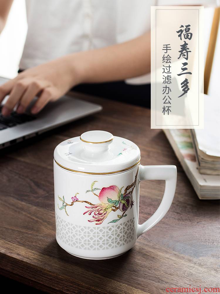 Jingdezhen high - grade ceramic cups with cover filter hand - made office cup gifts customized business cup tea separation