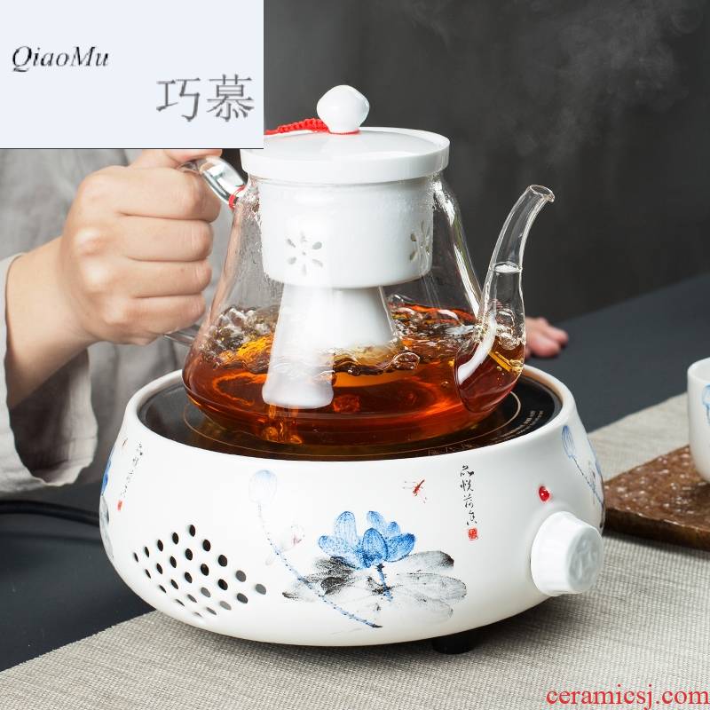 Qiao longed for a whole set of household electricity TaoLu boiling tea ware tea steamer heat - resistant glass teapot black tea ceramic tea set