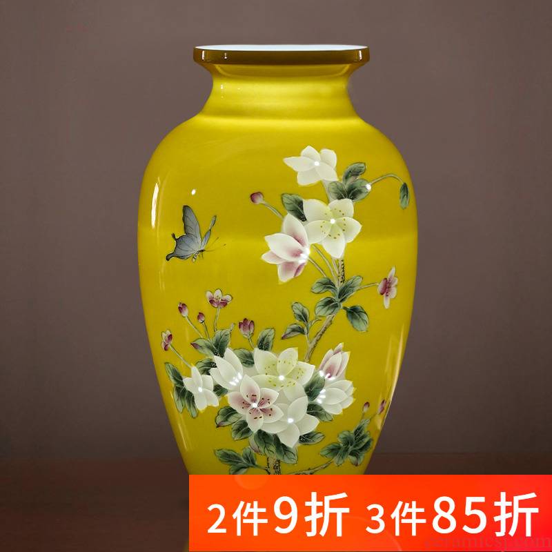 Jingdezhen porcelain ceramic light yellow emperor hand - made exquisite knife clay vase key-2 luxury home sitting room adornment is placed