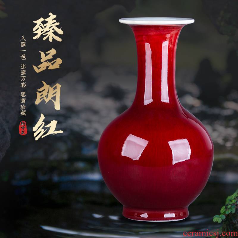 Jingdezhen ceramic antique ruby red glaze vase large living room TV ark, flower adornment of Chinese style household furnishing articles