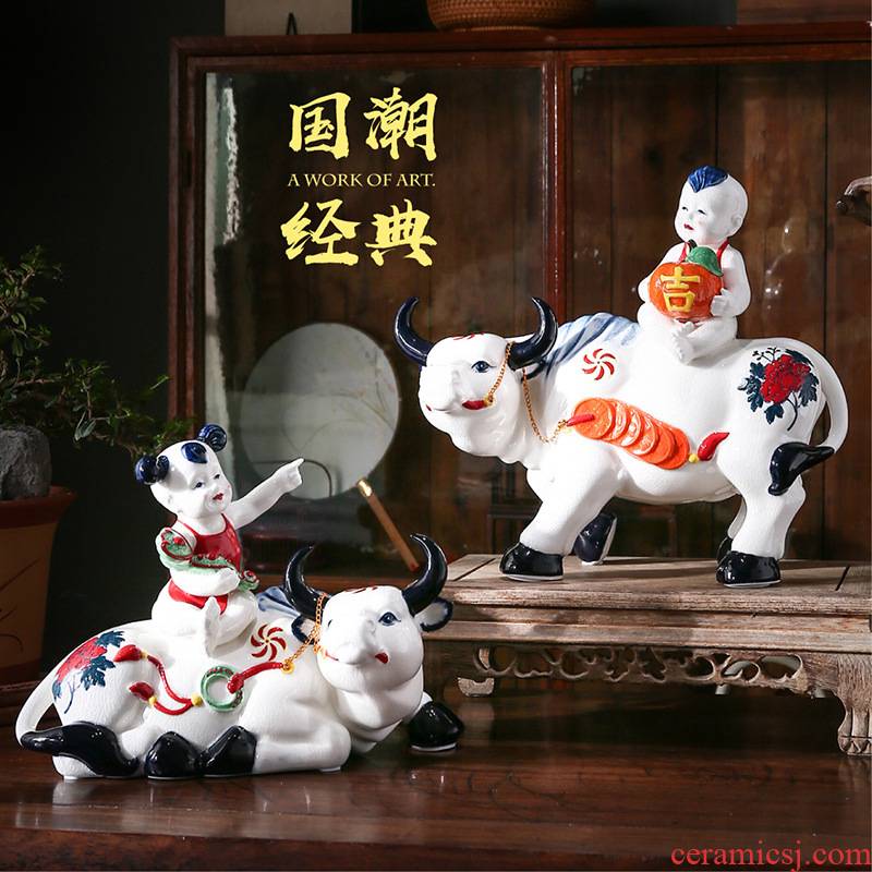 Ceramic boy boy girl riding a cow wedding present home, lovely Ceramic household act the role ofing is tasted furnishing articles furnishing articles ceramics