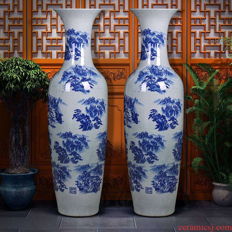 Jingdezhen ceramic archaize crack landscape of blue and white porcelain vase large hotel porch sitting room ground adornment furnishing articles