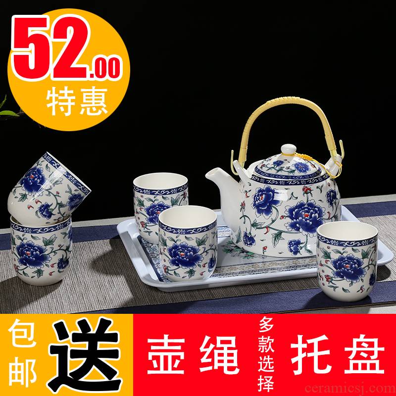 High temperature resistant ceramic girder pot of tea sets jingdezhen blue and white porcelain Japanese large capacity tea set a complete set of Chinese style